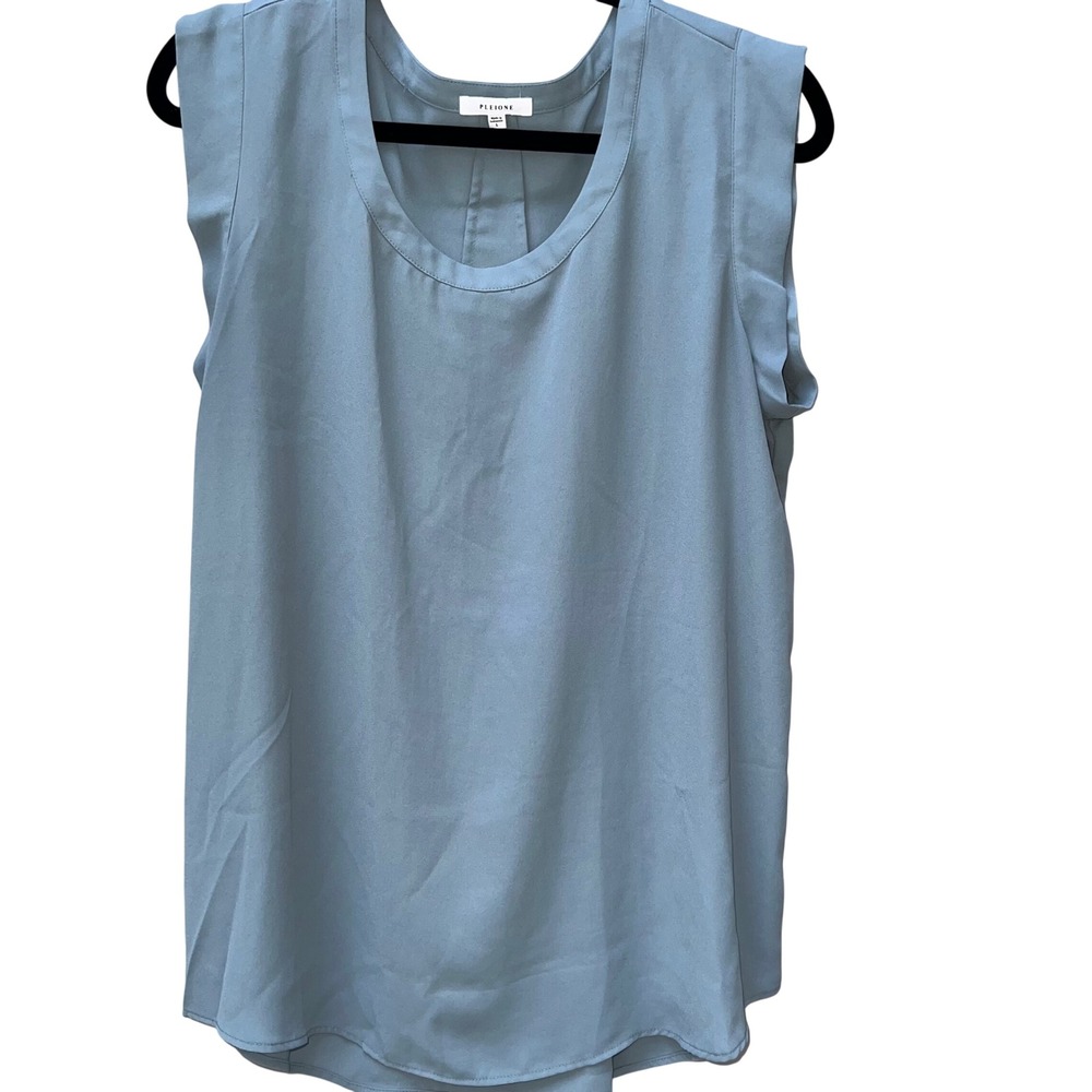 Pleione Womens Dusty Blue Flutter Sleeve Pleat Back Scoop Neck Blouse Large